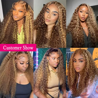 Deep Wave 6x4 Glueless Wig Human Hair Ready To Wear Lace Frontal Curly Highlight Ombre 4/27 Preplucked Hairline Pre Cut