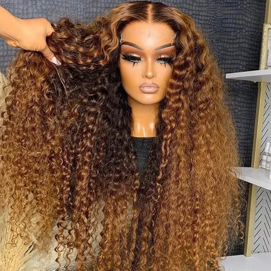 Deep Wave 6x4 Glueless Wig Human Hair Ready To Wear Lace Frontal Curly Highlight Ombre 4/27 Preplucked Hairline Pre Cut