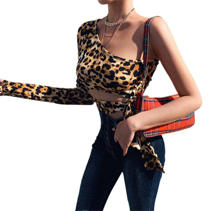 Leopard Print One Shoulder Top