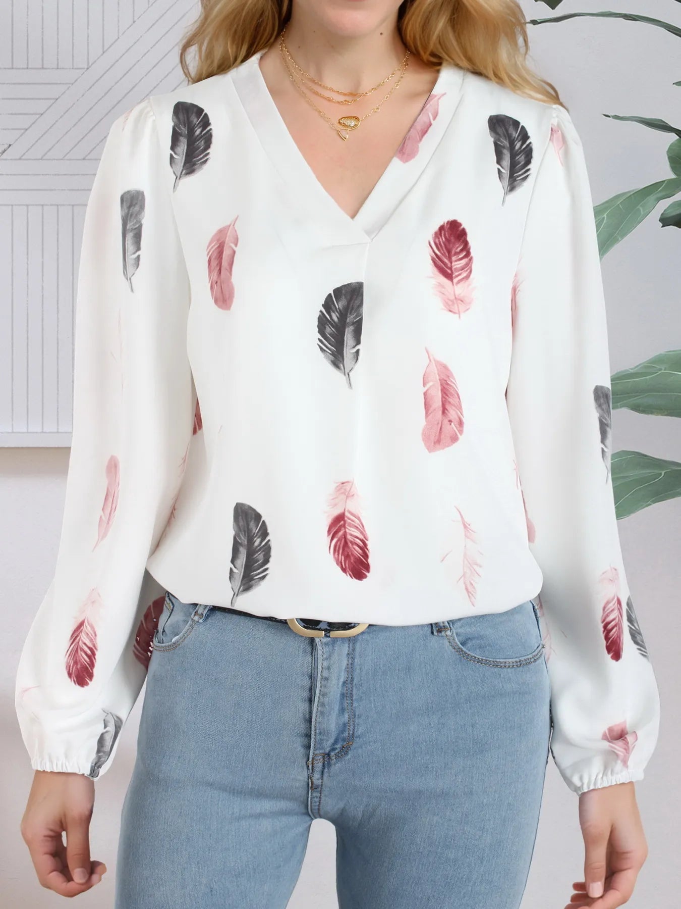 Women's Printed V Neck Blouse