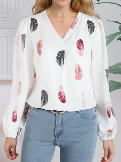 Women's Printed V Neck Blouse
