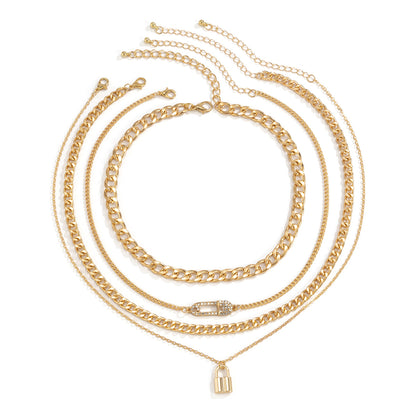 Retro Lock Pin Chain Necklace Set Women